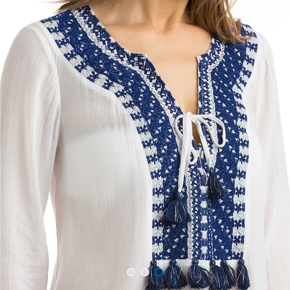 Vineyard vines Solid Embroidered Tassel Cover-Up - Picture 3 of 9